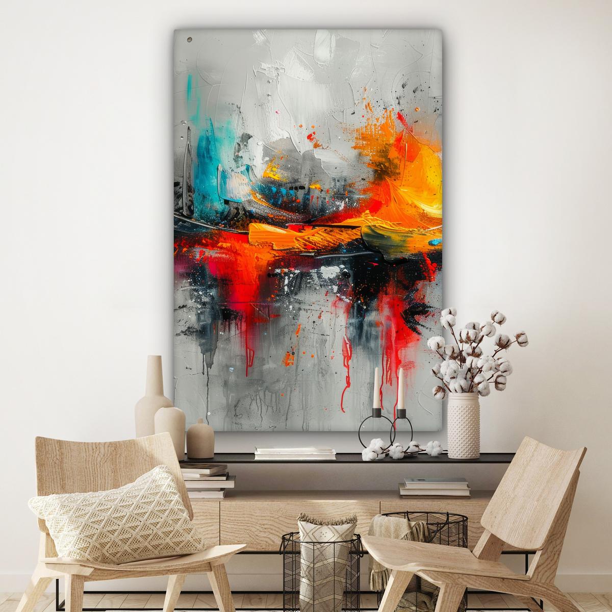 LEINWANDBILD Moderne Kunst - Orange - Grau - Abstrakt Deko Groß 90x140 cm - Hellgrau, Textil (90/140cm) - MuchoWow