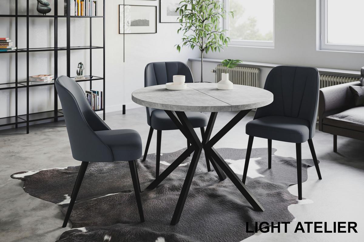 RUNDER Esszimmertisch LOFT LITEN, ausziehbarer Tisch Durchmesser: 100 cm/180 cm, Wohnzimmertisch Farbe: Hellgrau, mit Metallbeinen in Farbe Schwarz - Schwarz/Grau, Holzwerkstoff (100/100/76cm) - Alpi-Möbel