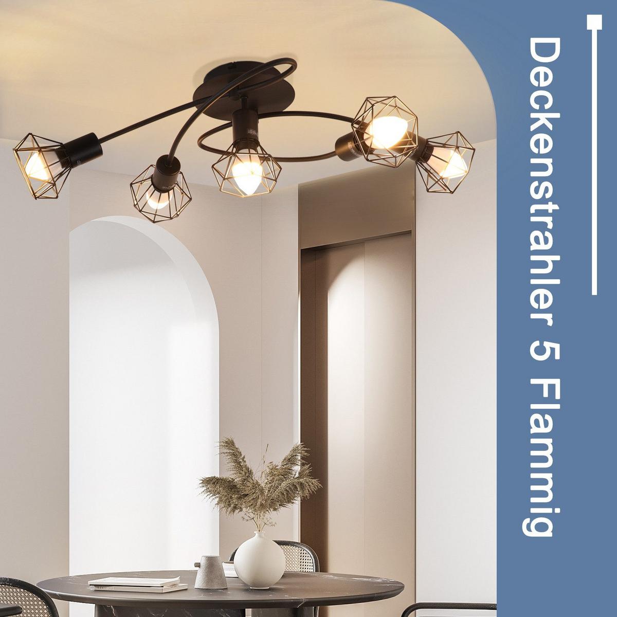 DECKENSTRAHLER Berleburg 5-flammig 61/28/18 cm - Schwarz, Metall (61/28/18cm) - Nettlife
