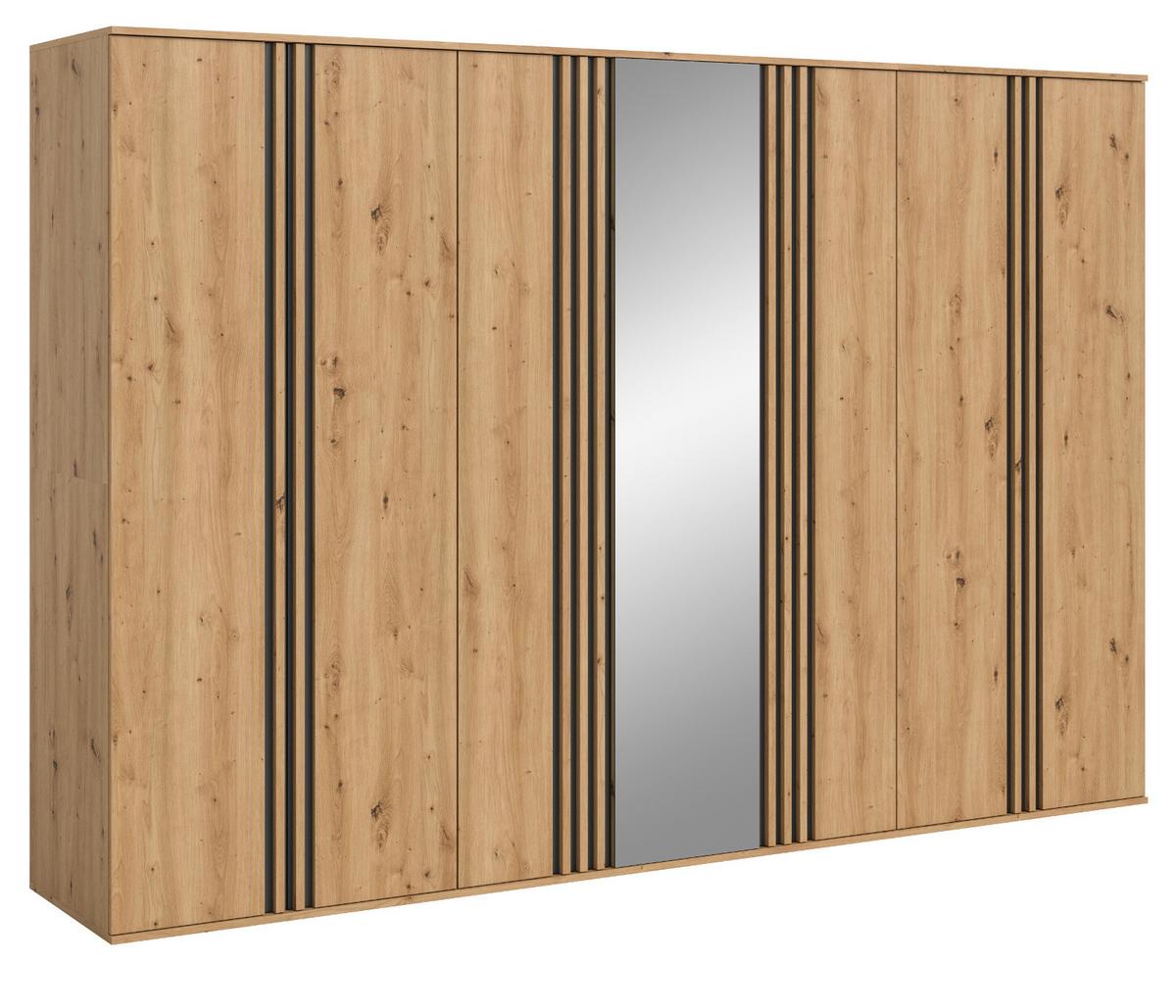 KLEIDERSCHRANK Eiche Artisan, grau 280 x 192 cm 7-türig, Drehtürenschrank mit Spiegel - Anthrazit/Eiche Artisan, Holzwerkstoff (280/192/56cm) - Inn.Furn