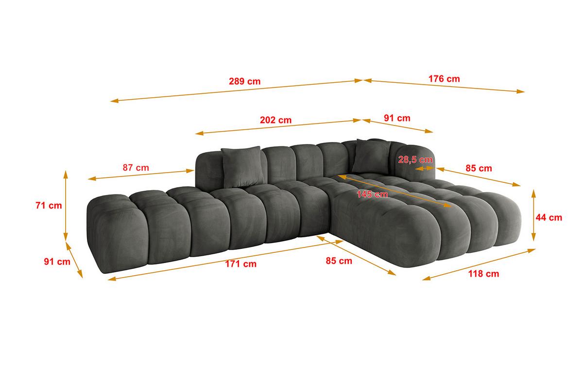 ECKSOFA Ottomane Rechts OLEA-L2 - 289x176x71 cm Anthrazit - Anthrazit/Schwarz, Holzwerkstoff/Kunststoff (289/176cm) - ALTDECOR