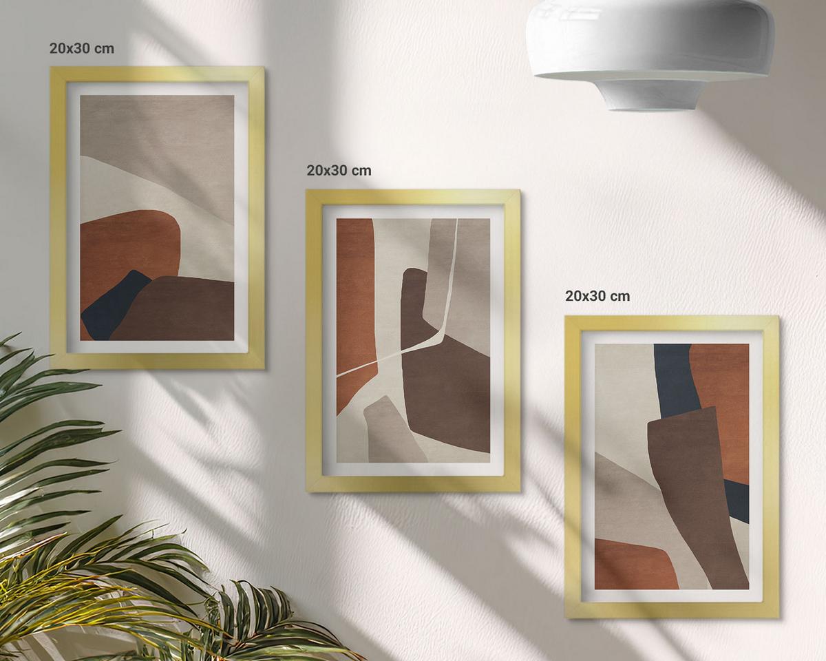 BILDER SET 3er Set - 20x30 cm Goldrahmen - Abstrakte moderne Strukturen - Goldfarben, Kunststoff (20/30cm) - TULUP