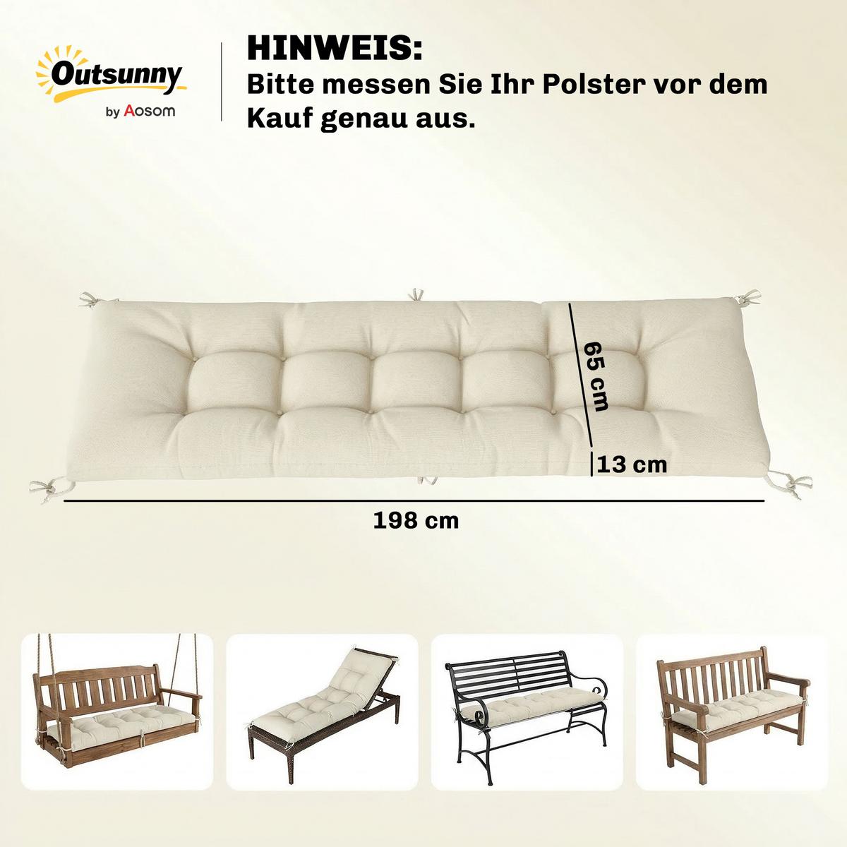SITZKISSEN aus Polyester & PP-Baumwolle Beige - Beige, Textil (65/13/198cm) - Outsunny