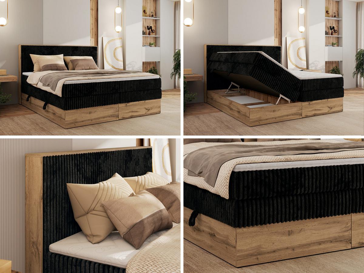 BOXBETT WOOD CLASSIC KING 160/200 - Schwarz Cord - H4 - Schwarz, Textil (160/200cm) - MKS