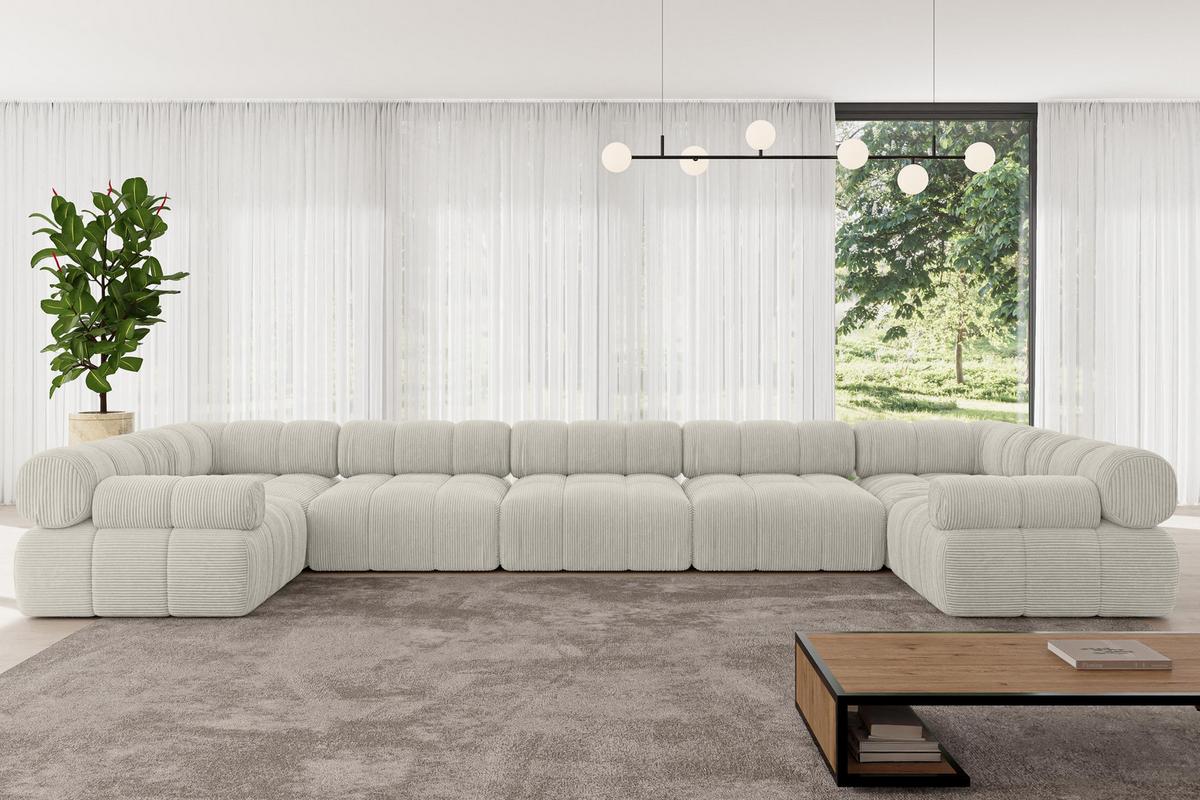 WOHNLANDSCHAFT modulares Sofa Birno-U3 - 475x190x70 cm Creme Cord - Hellgrau/Creme, Holzwerkstoff/Textil (475/70/190cm) - ALTDECOR