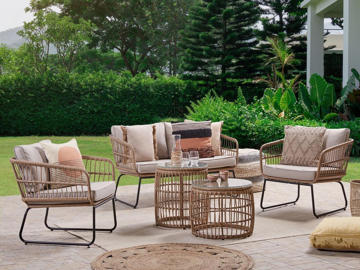 GARTENMÖBEL-SET 4-Sitzer Rattan Beige Ravello - Beige, Kunststoff - Beliani