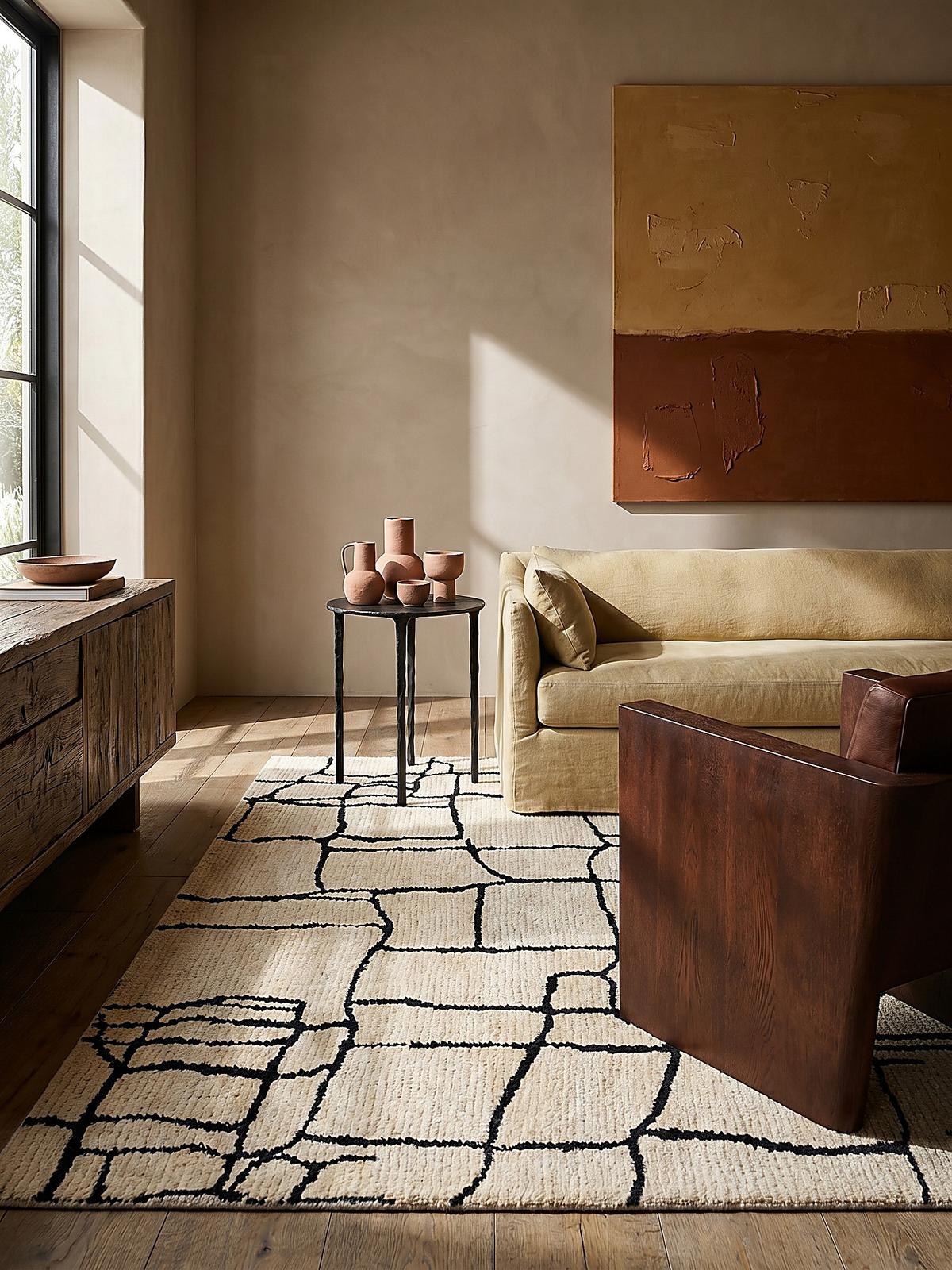 TEPPICH ARLEN, abstrakt, Creme-Schwarz, 160 x 230 cm - Beige, Textil (230/160cm) - KADIMA DESIGN