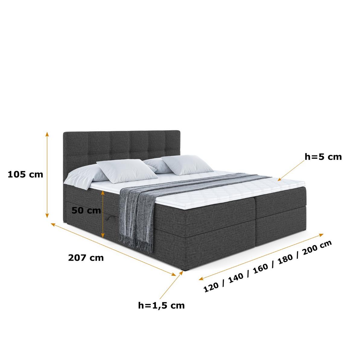 BOXBETT mit Matratze H3 und Lattenrost - MARCE - 140x200 Dunkelgrau - Dunkelgrau, Holzwerkstoff (140/200cm) - ALTDECOR