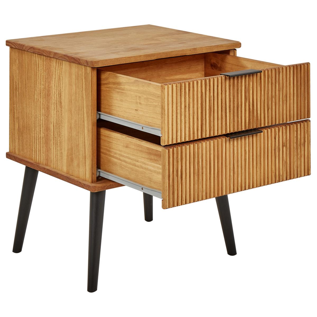 NACHTTISCH mit 2 Schubladen Braun Timmins - Schwarz/Braun, Holz (40/48/56cm) - Beliani