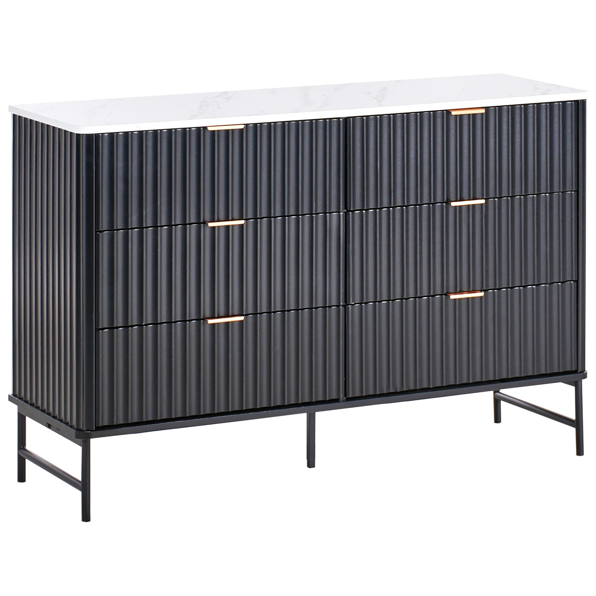 KOMMODE mit 6 Schubladen Marmor Optik/Schwarz Glastonbury - Weiß, Holzwerkstoff (120/80/40cm) - Beliani