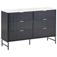 KOMMODE mit 6 Schubladen Marmor Optik/Schwarz Glastonbury - Weiß, Holzwerkstoff (120/80/40cm) - Beliani