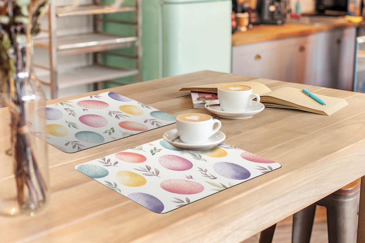 PLATZSETS 6er-Set Eier - Bunt - Muster Placemats 45x30 cm - Weiß, Kunststoff (0.3/45/30cm) - MuchoWow