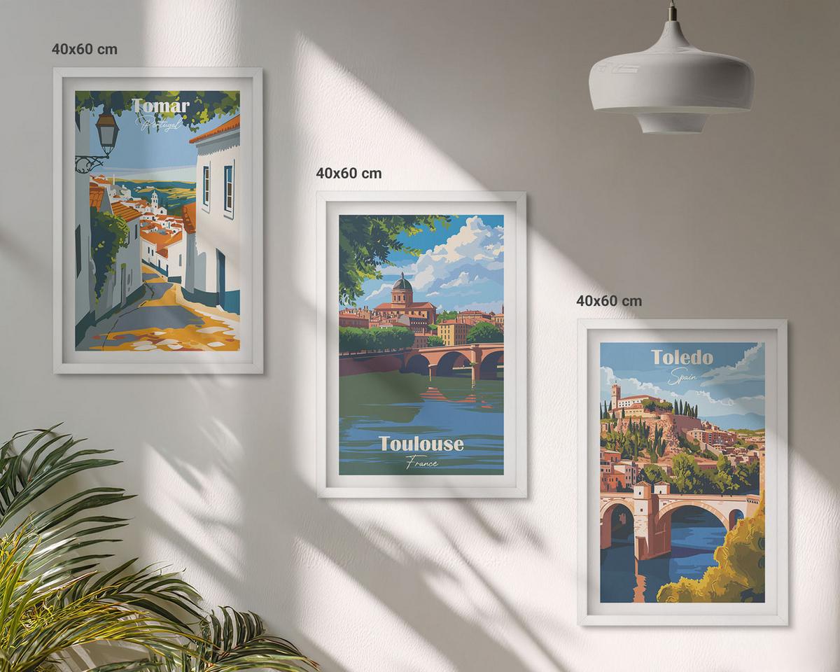 BILDER SET 3er Set - 40x60 cm Weißer Rahmen - Retro-Stadtgrafiken - Weiß, Kunststoff (40/60cm) - TULUP