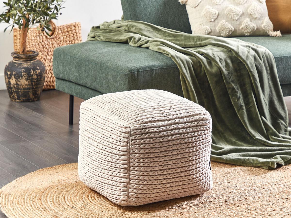 POUF Baumwolle Hellbeige Daman - Beige, Kunststoff (50/35/50cm) - Beliani