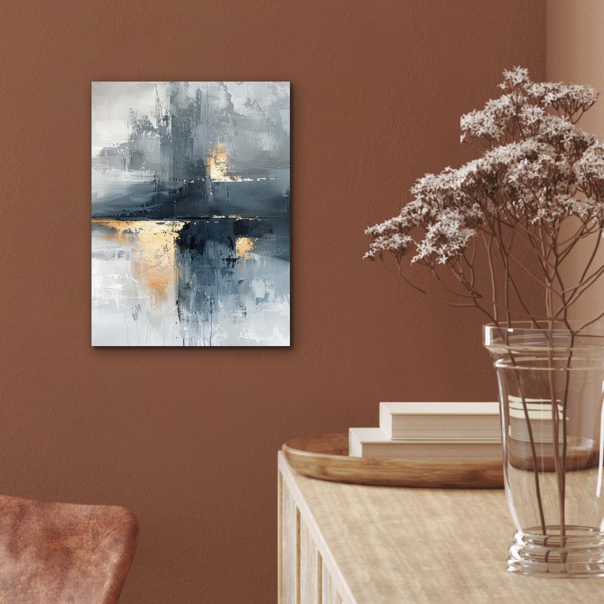 METALLBILD Kunst - Grau - Gold - Abstrakt 30x40 cm - Dunkelgrau, Metall (30/40cm) - MuchoWow