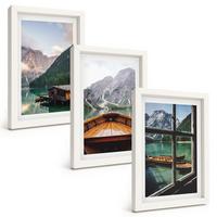 BILDER SET 3er Set - 20x30 cm Weißer Rahmen - Hütten am Bergsee Łódź - Weiß, Kunststoff (20/30cm) - TULUP