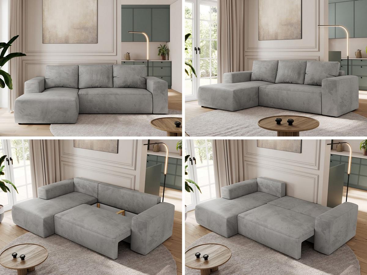 ECKSOFA TRENTINO L Hellgrau Velvet - Links - Hellgrau/Schwarz, Kunststoff/Textil (266/164cm) - MKS
