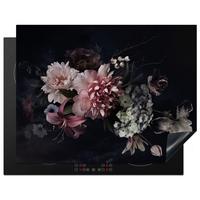 HERDABDECKPLATTE Blumen - Vintage - Pastell - Rosa - Weiß Induktionsmatte 77x59 cm - Altrosa, Kunststoff (77/59/0.2cm) - MuchoWow