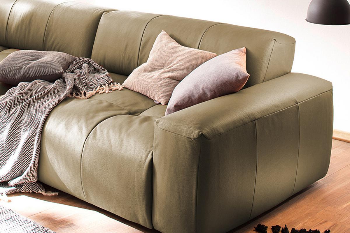 LEDERSOFA MIT SITZTIEFENVERSTELLUNG PALACE Grün Leder Relaxfunktion - Olivgrün/Grün, Leder (298/74/120cm) - KAWOLA