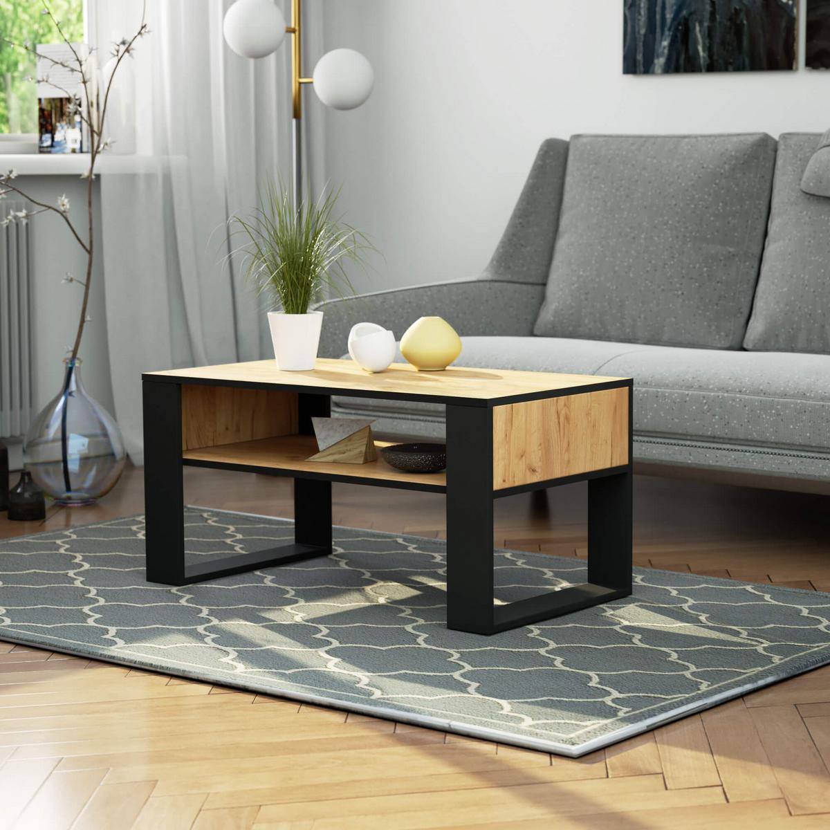 COUCHTISCH Eiche Craft, Schwarz 45/92/50 - Schwarz, Textil (50/92/45cm) - RAUMHIRSCH FURNITURE