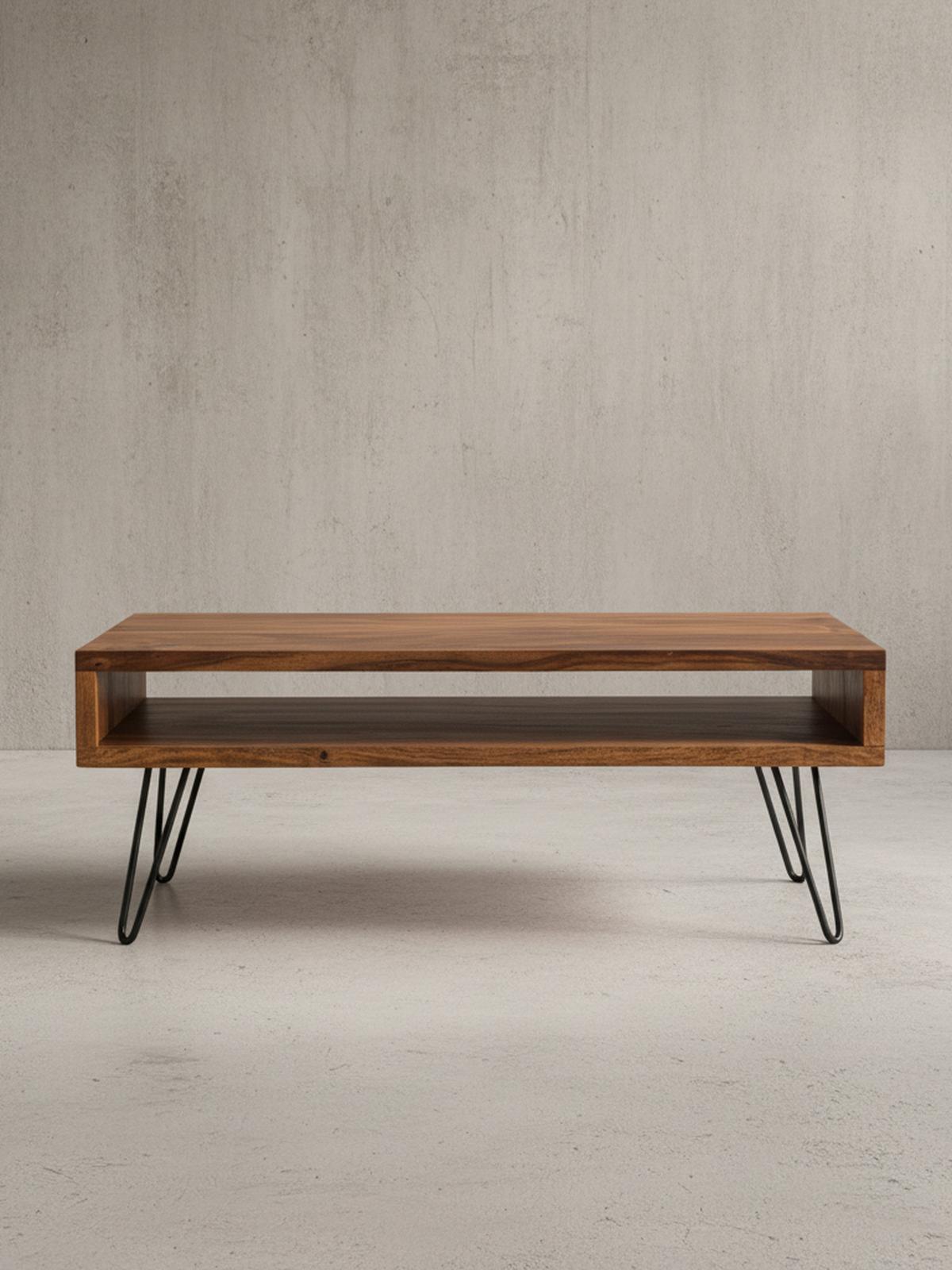 COUCHTISCH Sheeshamholz, Pulverbeschichtet mit Ablagefach, Maße 100x40x50 cm - Schwarz/Braun, Holz/Metall (50/100/40cm) - KADIMA DESIGN