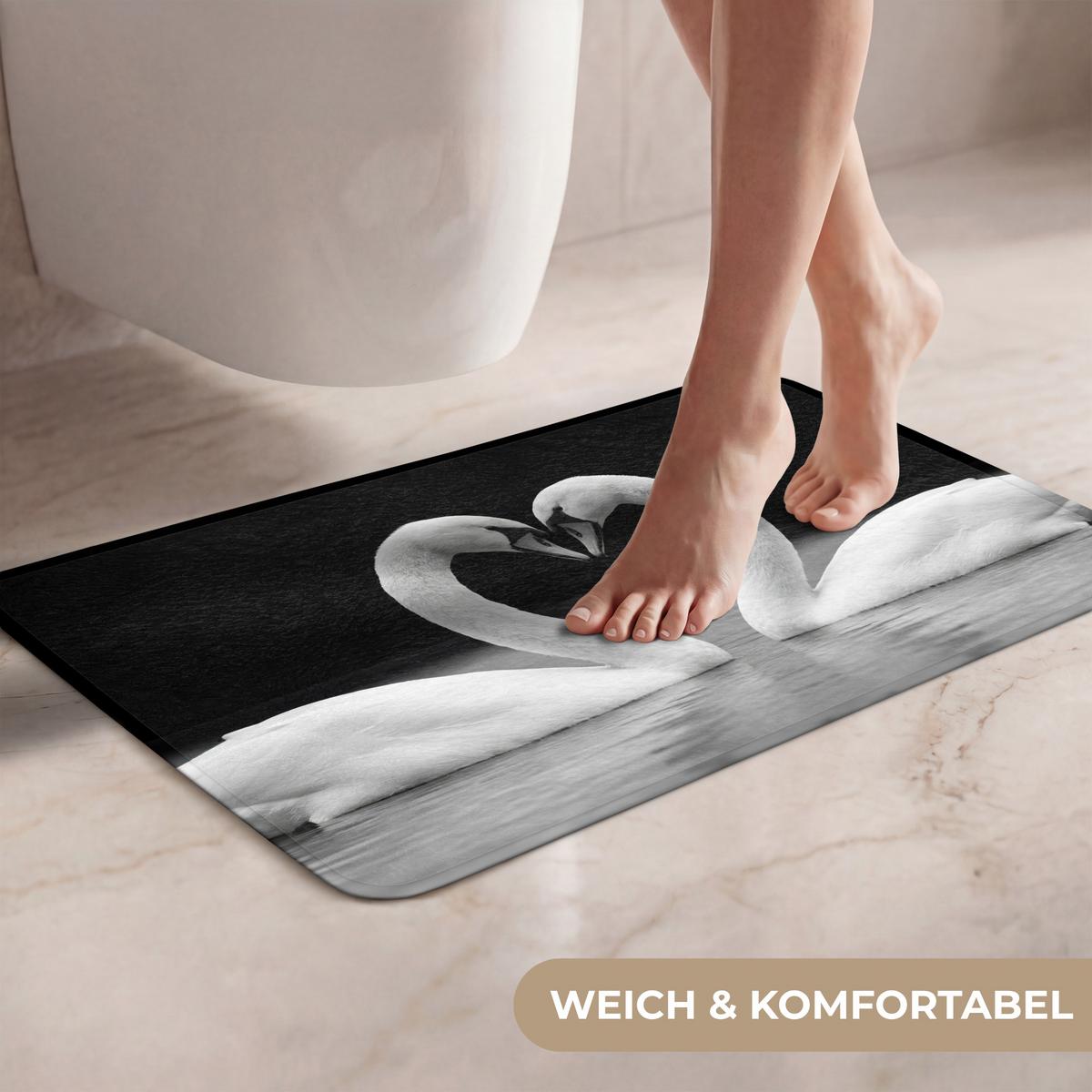WC-VORLEGER Schwäne - Herz - Schwarz - Weiß Toilettenvorleger 60x40 cm - Schwarz, Textil (60/1cm) - OnlyWow