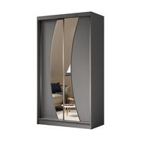 SCHWEBETÜRENSCHRANK Vox II 120/216/61 graphit mit Spiegel und Schubladen - Graphitfarben, Holzwerkstoff (120/216/61cm) - Beautysofa