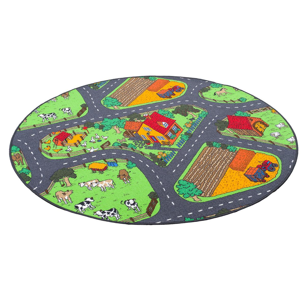KINDER SPIEL TEPPICH BAUERNHOF RUND - Grün, Textil (160/160cm) - Snapstyle