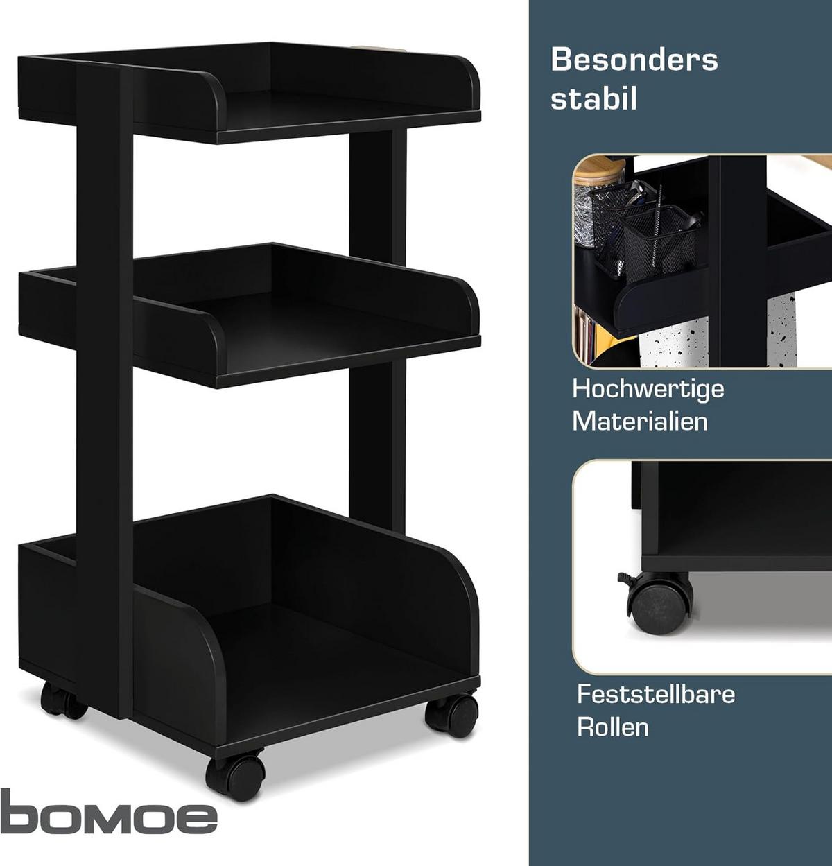 ROLLWAGEN Bosse Schwarz - Schwarz, Holzwerkstoff (32/69/35cm) - BoMoe