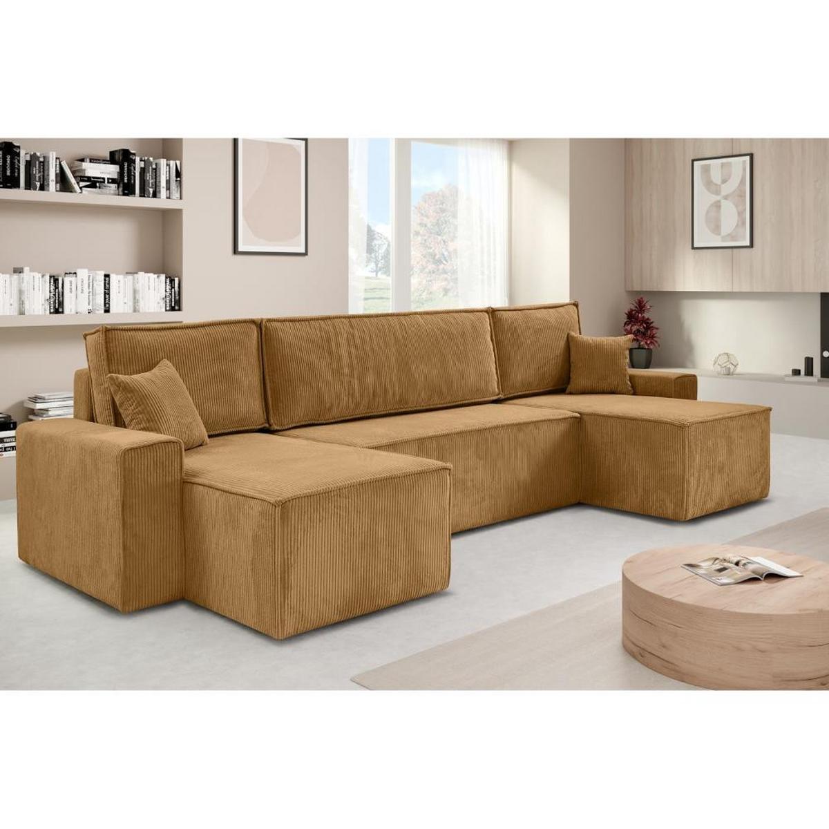 WOHNLANDSCHAFT Hektor U mit Schlaffunktion gelb - Gelb/Schwarz, Kunststoff/Textil (318/94/152cm) - Beautysofa