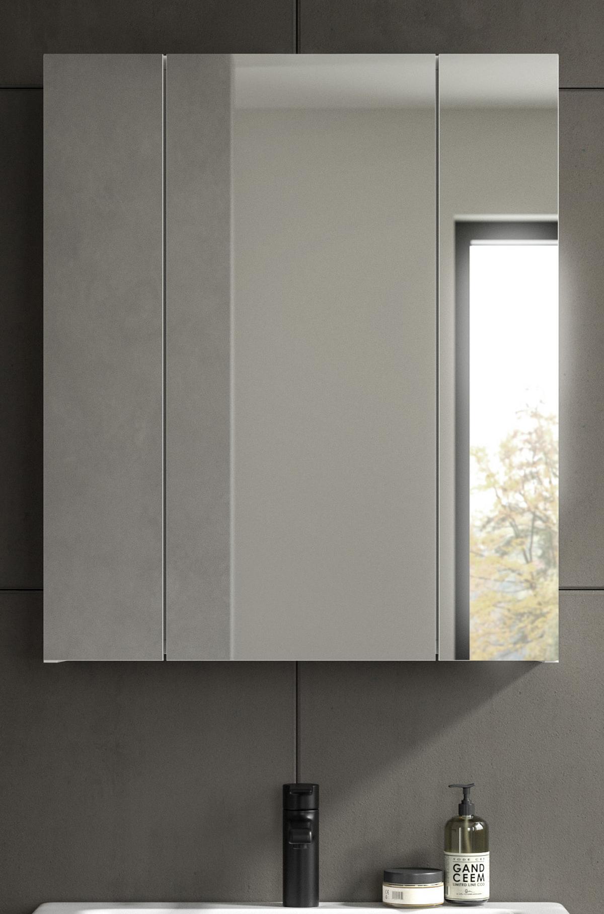 SPIEGELSCHRANK weiß 60 x 70 cm, Badschrank 3-türig mit Spiegel - Weiß, Glas/Holzwerkstoff (60/70/18cm) - Inn.Furn