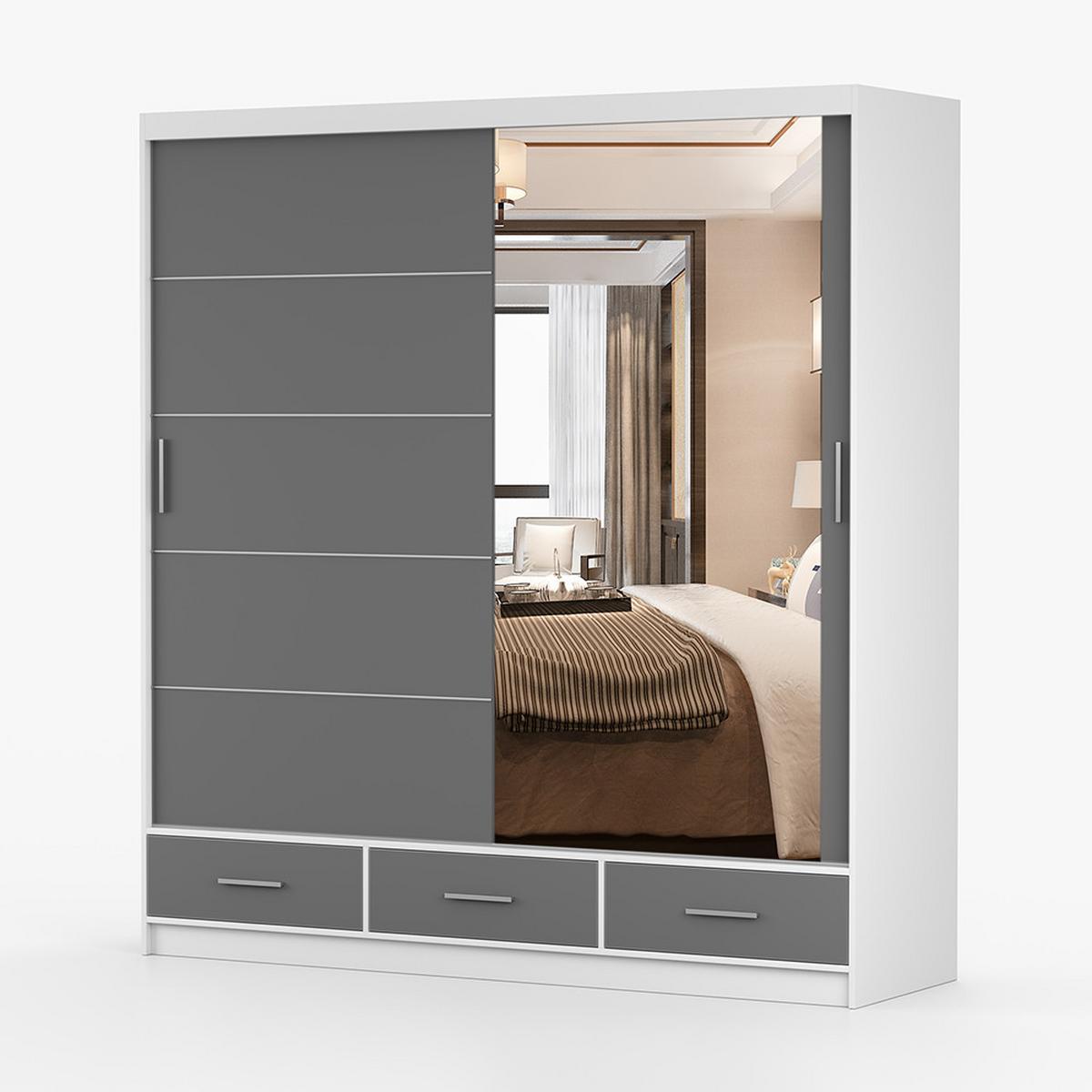 KLEIDERSCHRANK Florence 203 cm, 203/218/61, 2-türig, grau - Grau, Holzwerkstoff (203/218/61cm) - imoebel24