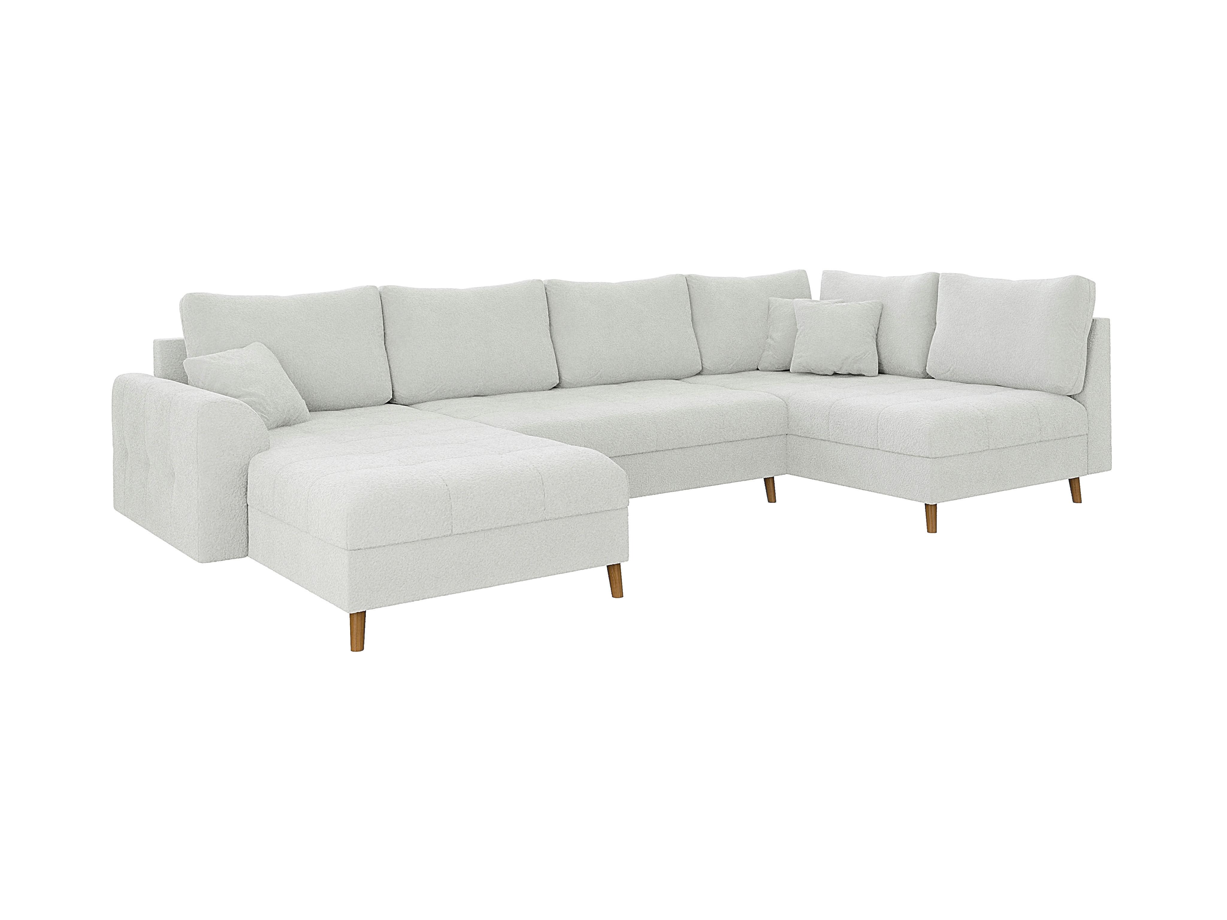 WOHNLANDSCHAFT Henrik Weiß Boucle - Ottomane Links - Weiß/Braun, Holz/Textil (310/81/161cm) - S-Style