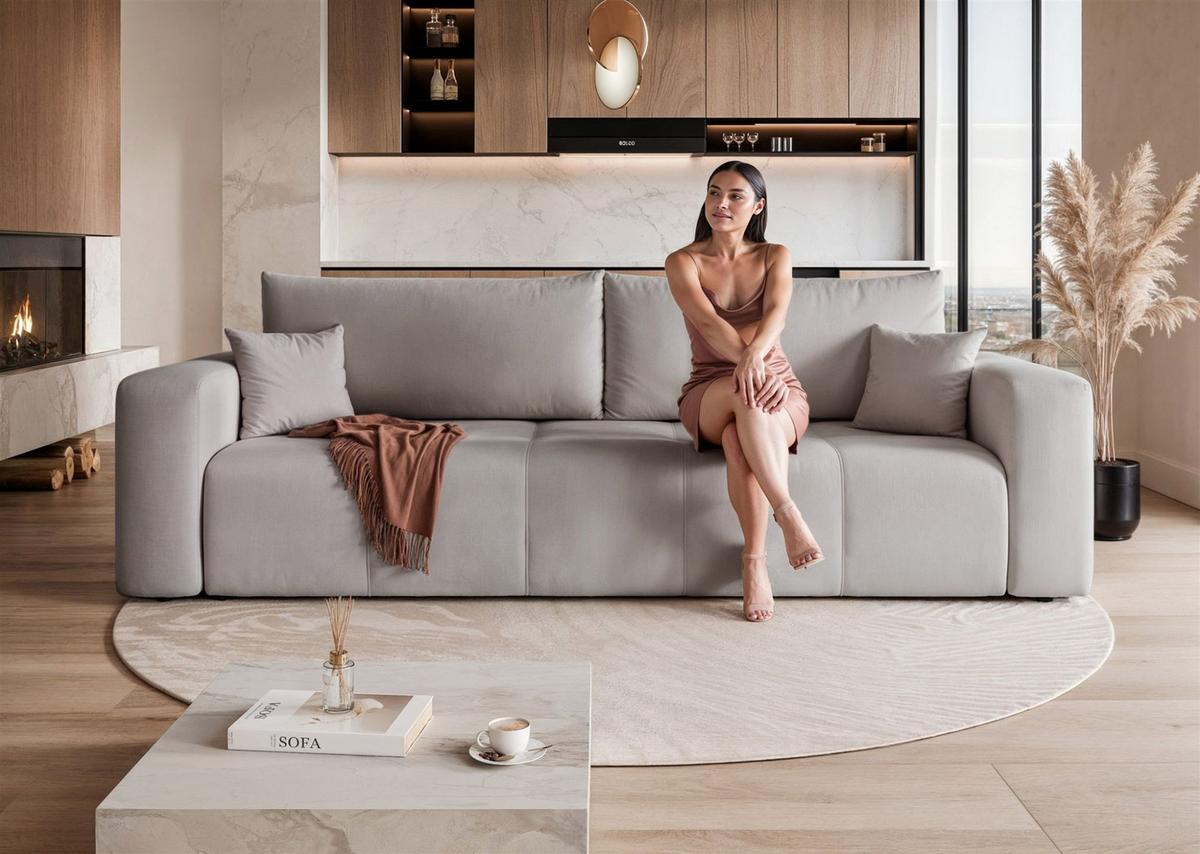 SCHLAFSOFA Leros - Hellgrau, Holzwerkstoff/Textil (244/79/93cm) - Fun Möbel