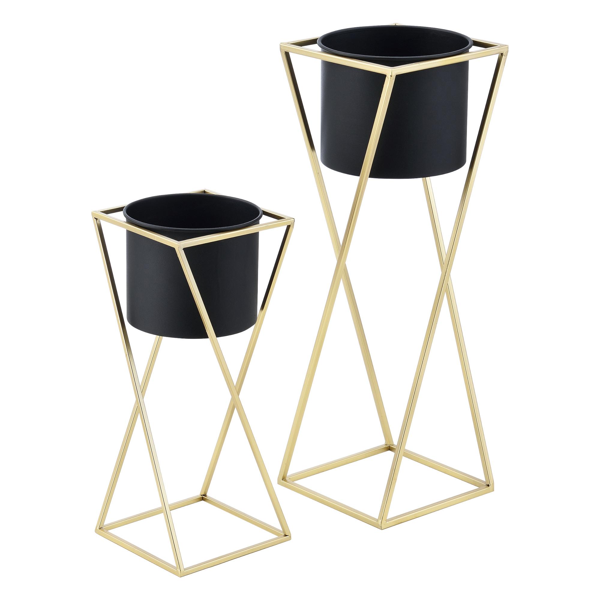 PFLANZENSTÄNDER-SET 2 TLG. Mons - Goldfarben/Schwarz, Metall (24/70/24cm) - [en.casa]