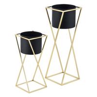 PFLANZENSTÄNDER-SET 2 TLG. Mons - Goldfarben/Schwarz, Metall (24/70/24cm) - [en.casa]