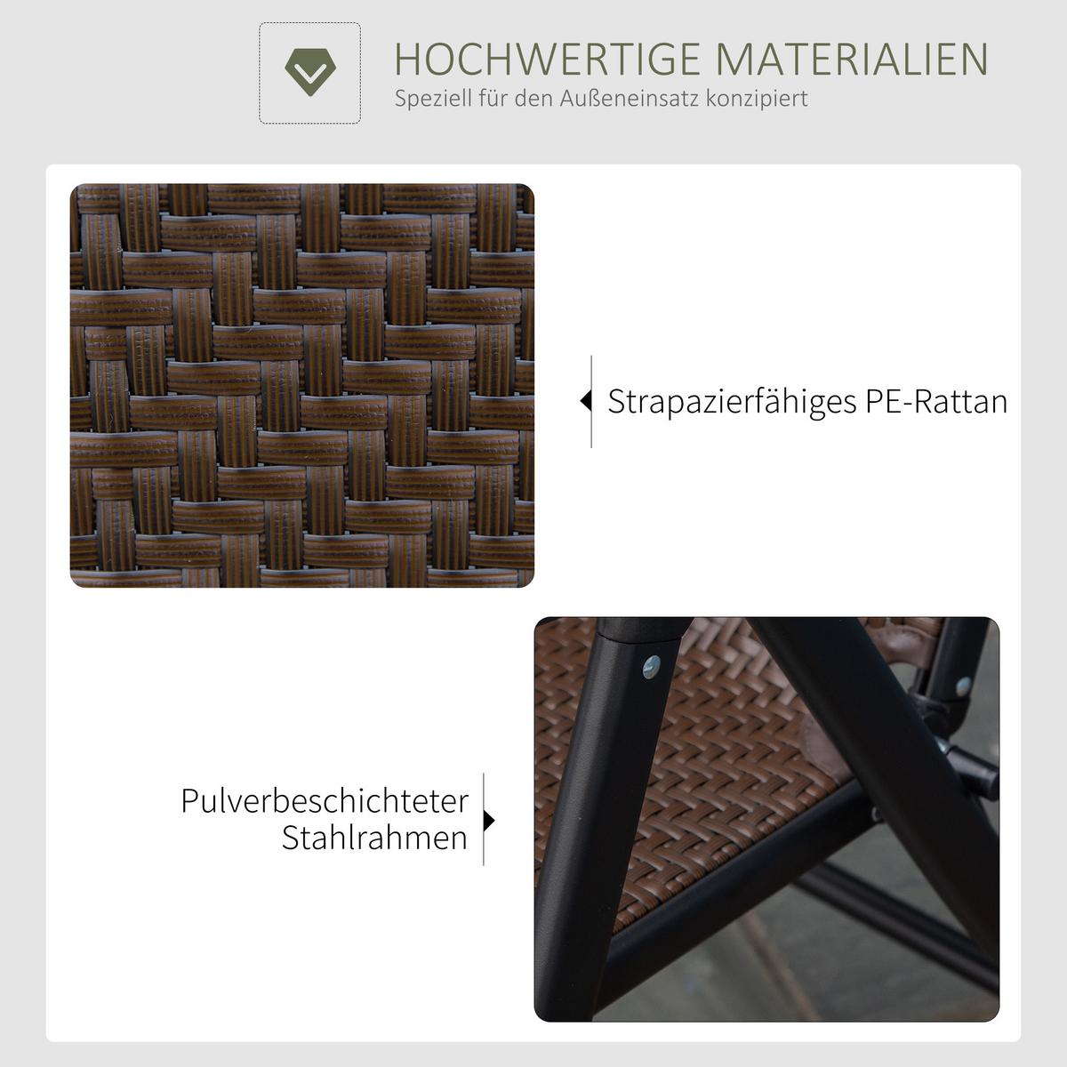 GARTENSTUHL, PE Rattan, Stahl, Braun - Braun, Metall (71/111/58cm) - Outsunny