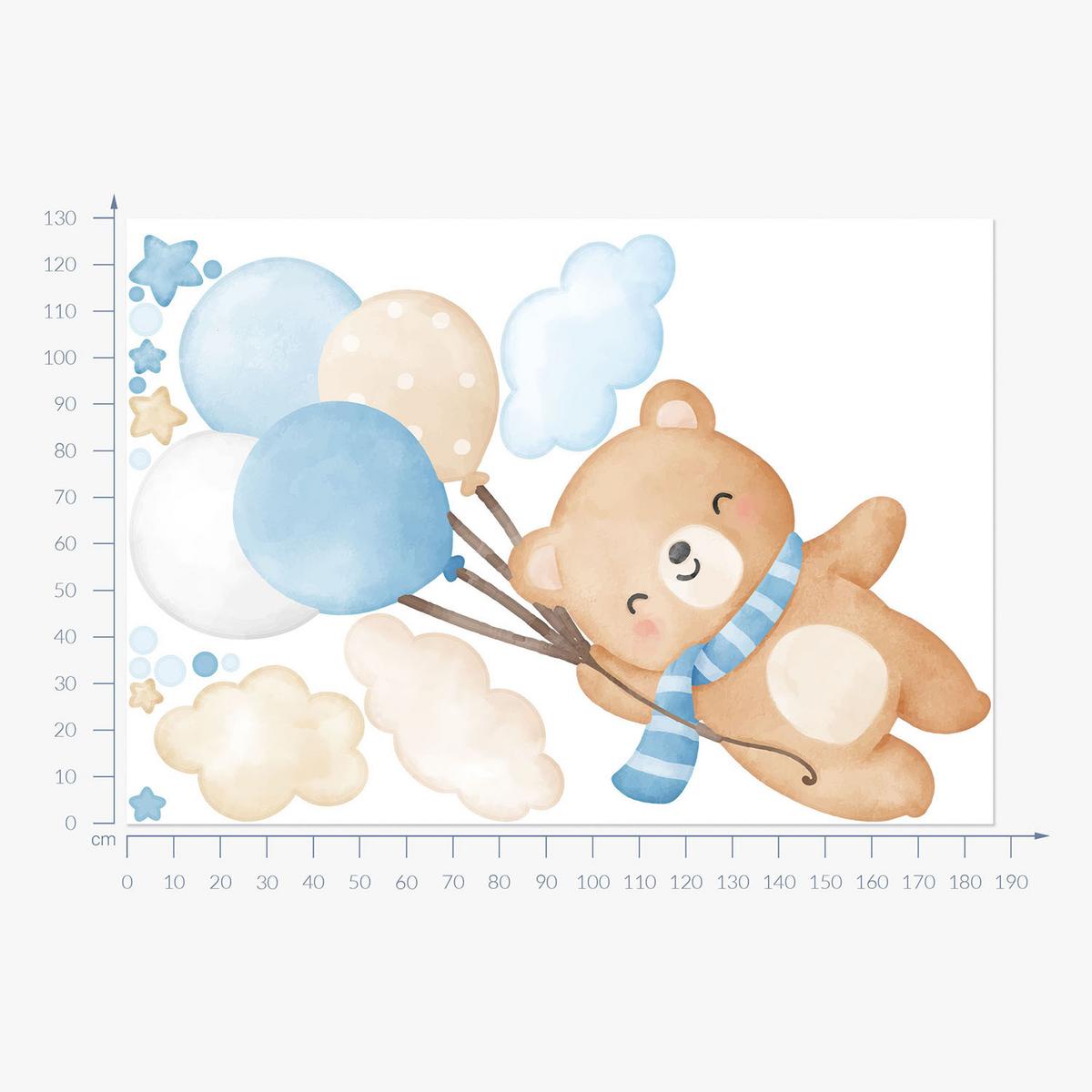 WANDAUFKLEBER 130x186cm - Niedlicher Teddybär mit Luftballons - Multicolor, Kunststoff (130/186/0.1cm) - Wallfluent