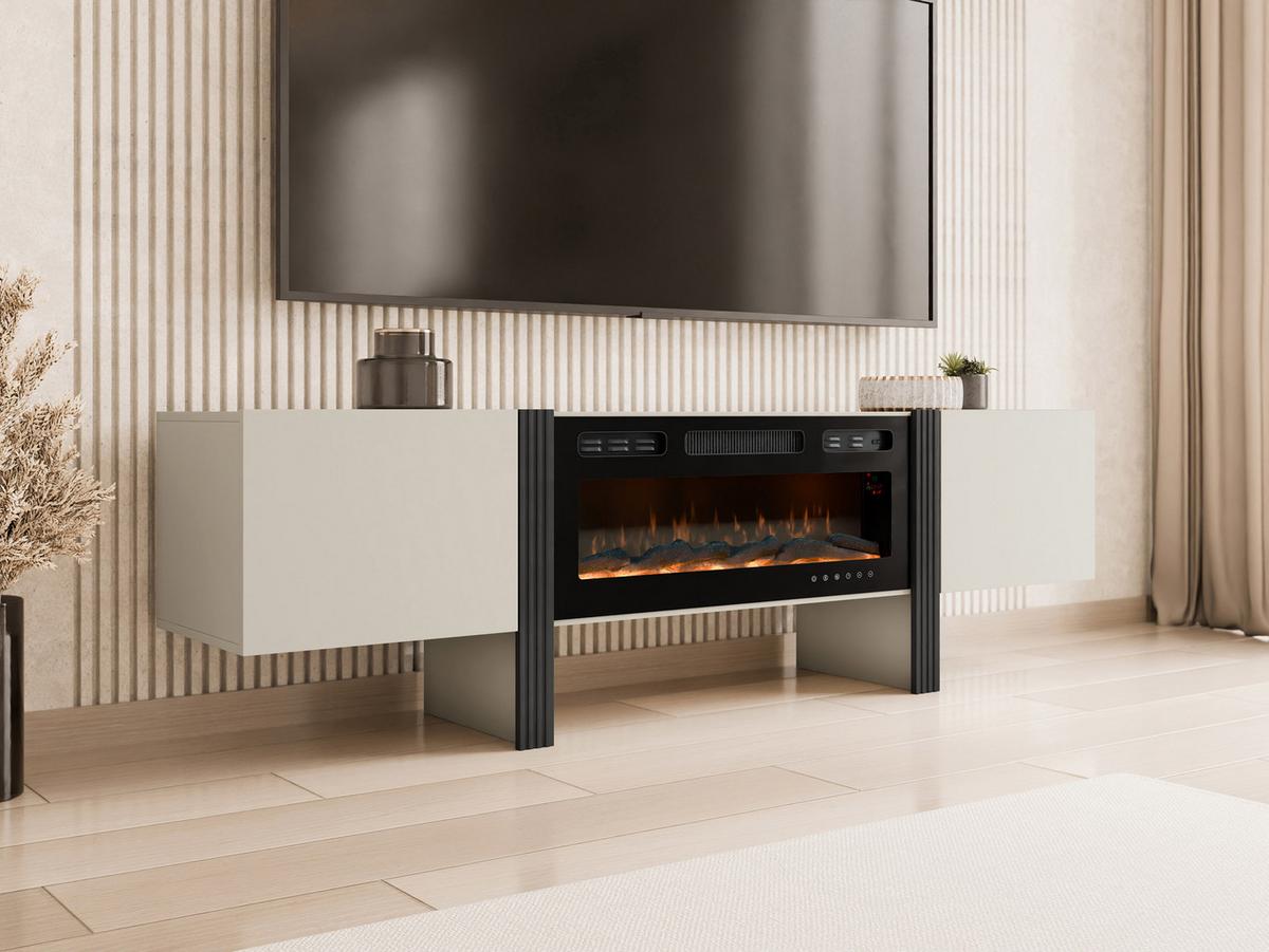 TV-LOWBOARD 200 2D Tore 05 mit Kamin - Kaschmir/Schwarz, Holzwerkstoff (200/58/41cm) - MIRJAN24