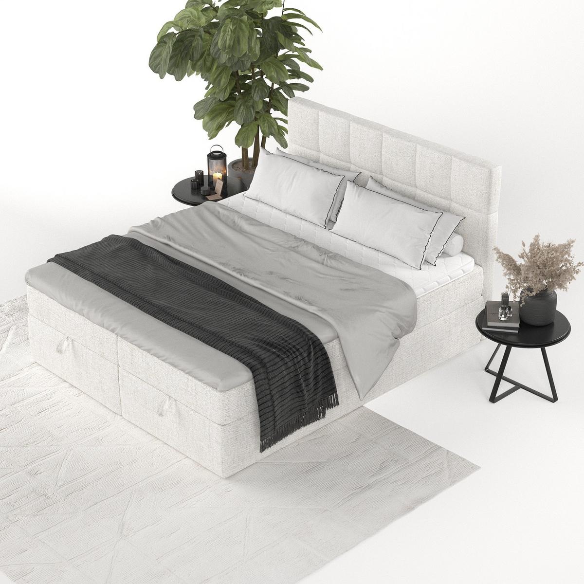 BOXBETT Savio 140/200 cm Creme im Neve Stoff - Creme/Schwarz, Holz/Holzwerkstoff (140/200cm) - AltaBeds