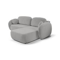 ECKSOFA AMICO R-S Hellgrau Geflochtener Stoff mit Schlaffunktion - Hellgrau, Holz (248/174cm) - MASSENO