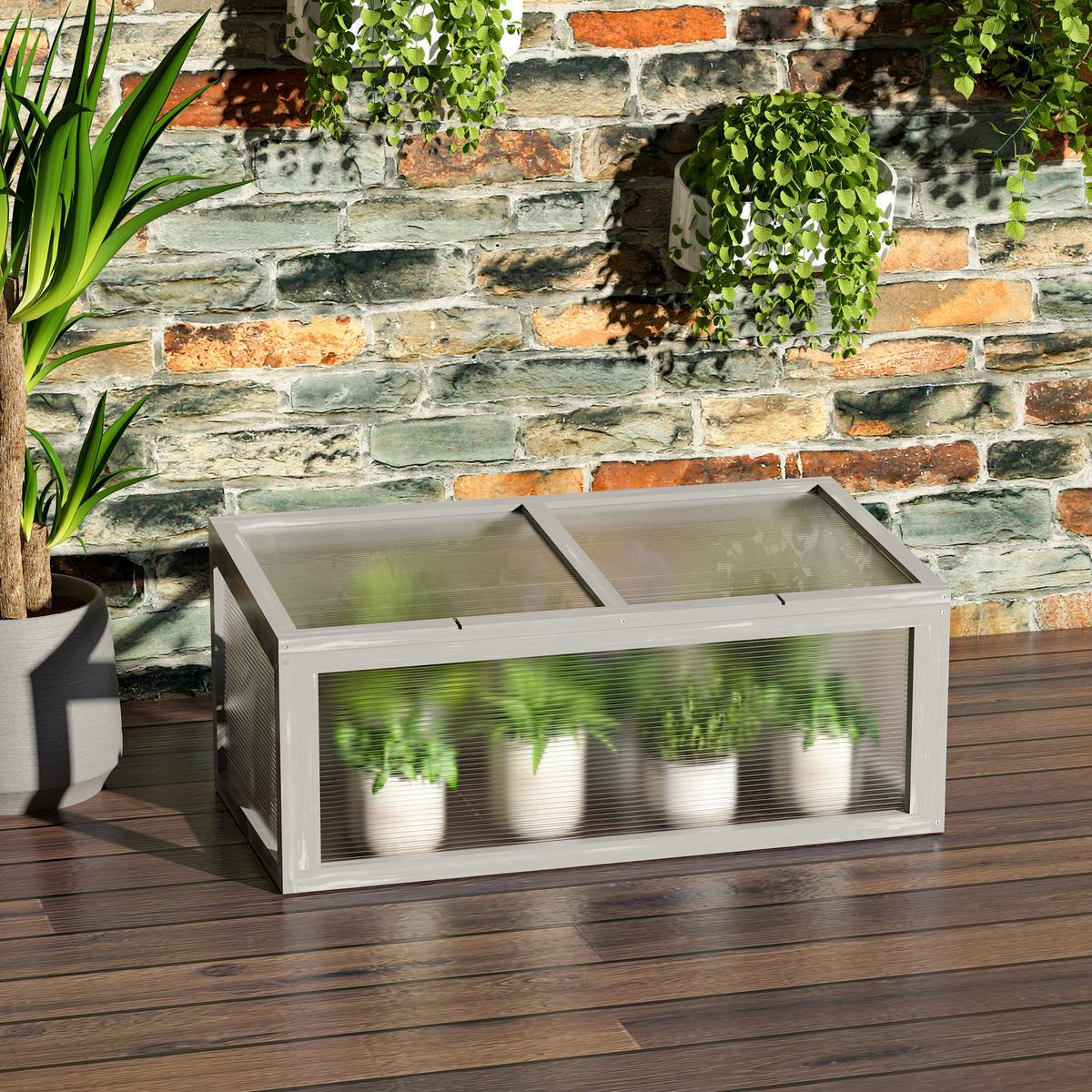 FRÜHBEET Gewächshaus mit Abdeckung, wetterfest, aus Holz und Polycarbonat, Grau - Grau, Holz (46/40/90cm) - Outsunny