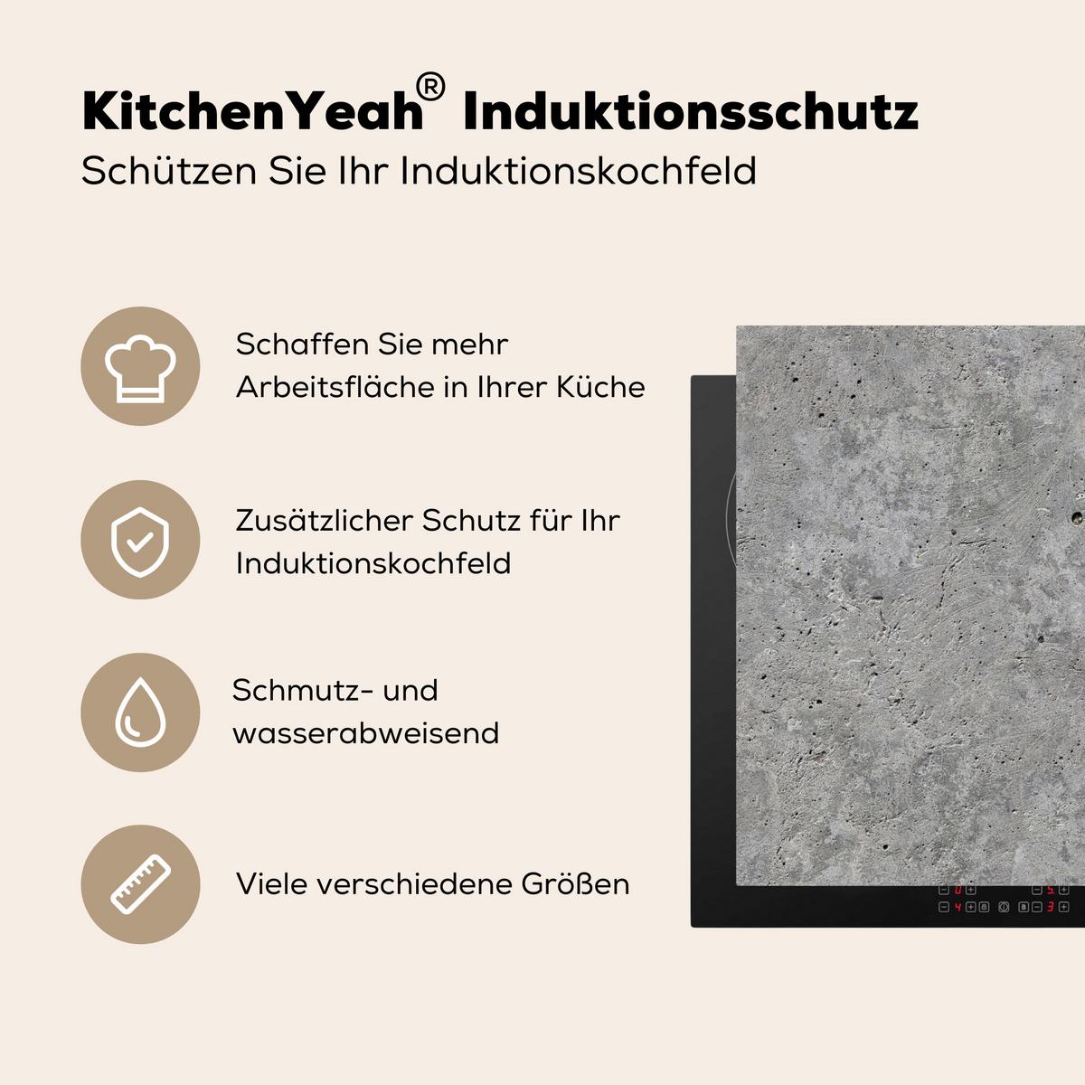 HERDABDECKPLATTE Beton - Schiefer - Grau - Struktur aus Beton Induktionsmatte 83x51 cm - Hellgrau, Kunststoff (83/51.5/0.2cm) - MuchoWow