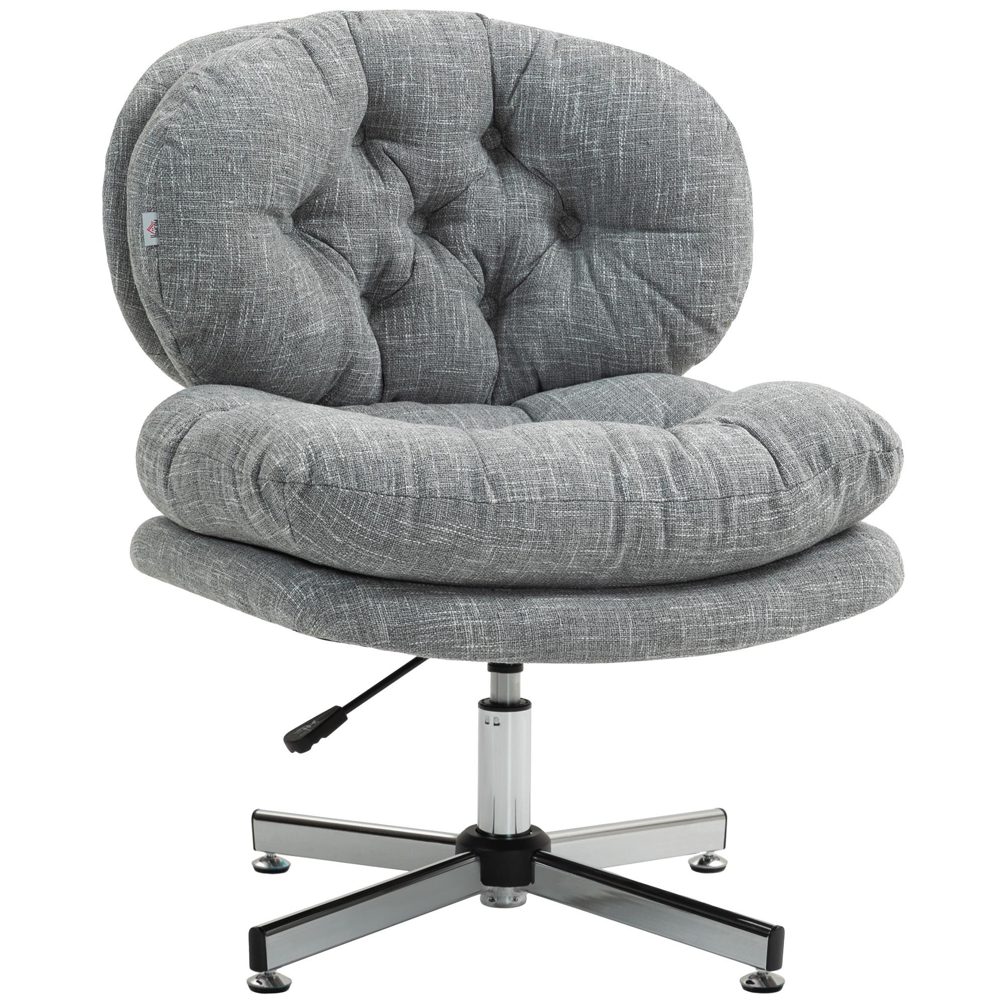 BÜROSTUHL, Gepolsterter Schreibtischstuhl, Leinenoptik, Grau - Silberfarben/Grau, Textil/Metall (65/94/65cm) - HOMCOM