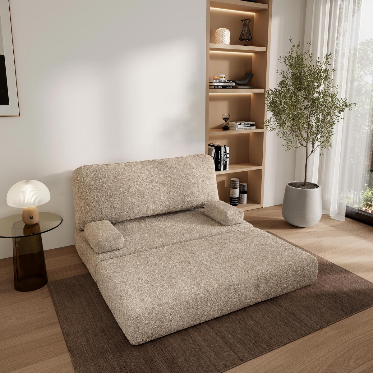 BETTSOFA KESTE aus Schaumstoff Bucle-Stoff Beige Schlaffunktion - Beige, Textil (140/86/60cm) - MASSENO