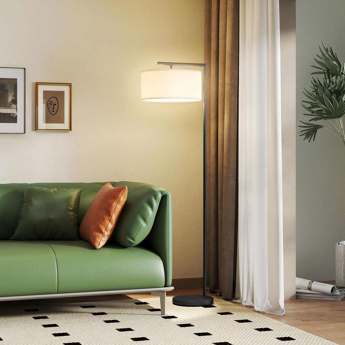 STEHLAMPE Eisen Leinenstoff Schwarz+weiß - Schwarz, Metall (47/37/153cm) - HOMCOM