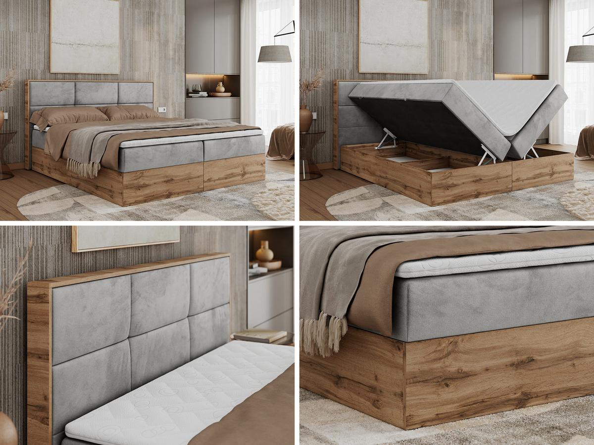 BOXBETT ALBERO 2 - 120/200 Hellgrau Velvet - H3 - Hellgrau, Holz/Textil (120/200cm) - MKS