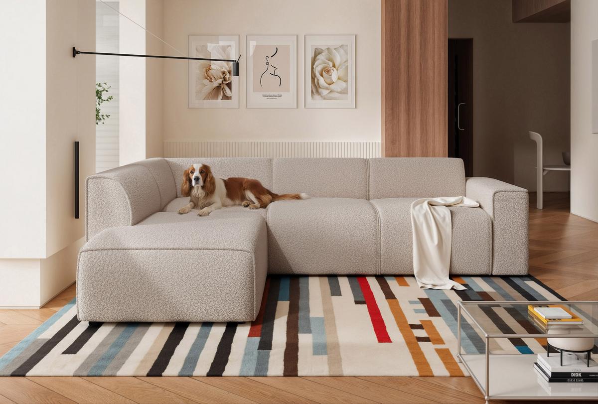 ECKSOFA ZAVO Links Feiner Mischstoff in Beige - Beige, Kunststoff/Textil (310/218cm) - Idohome