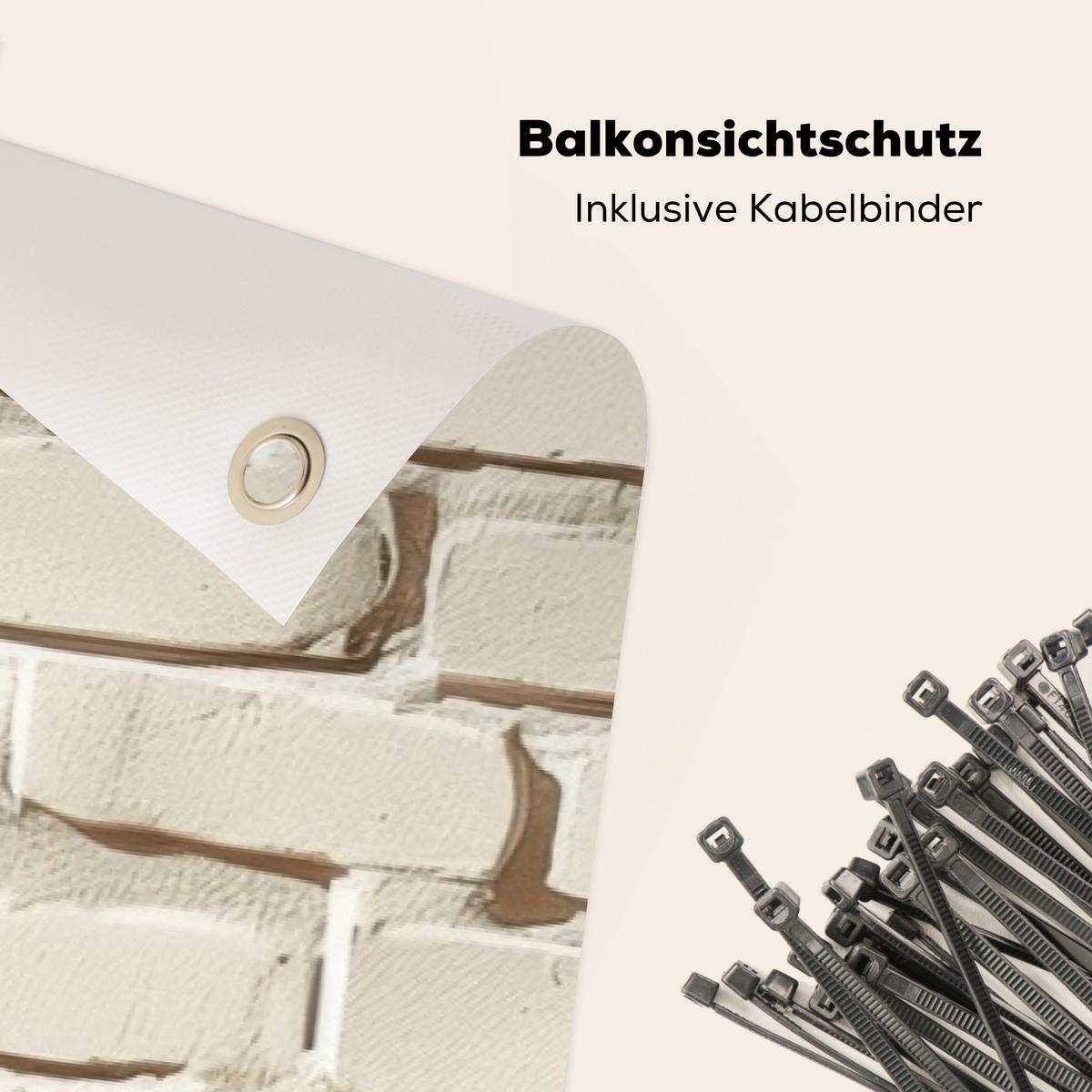 BALKON-SICHTSCHUTZ Ziegel - Wand - Licht - Weiß Balkon Deko 300x110 cm - Creme, Kunststoff (300/110cm) - MuchoWow