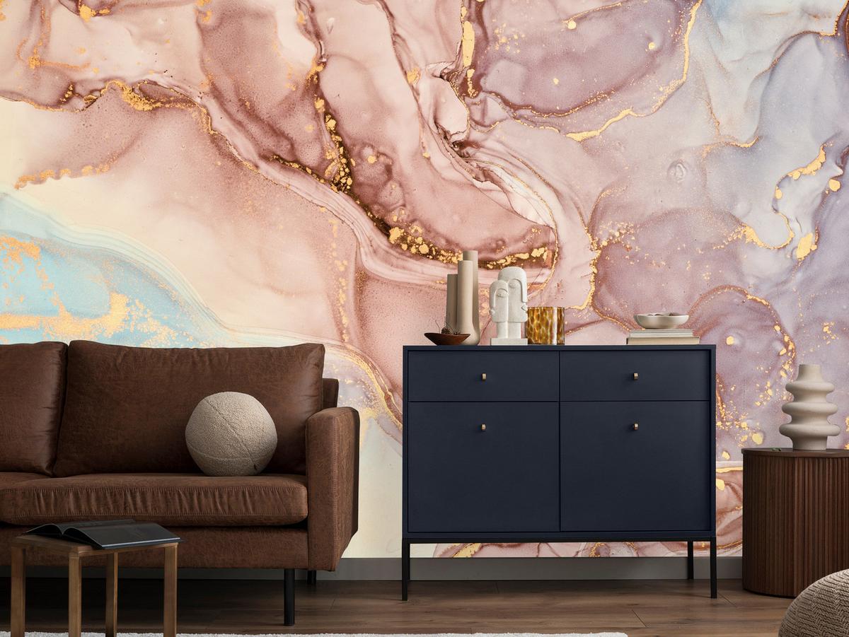 FOTOTAPETE für Wohnzimmer Bunte Marmor Abstraktion 450x315 - Blau/Beige, Papier (450/315cm) - Muralo